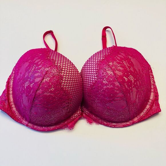 Victoria's Secret Very Sexy‎ Push Up Bra Size 34DD Lace Fish Net Detail Pink - Picture 5 of 9